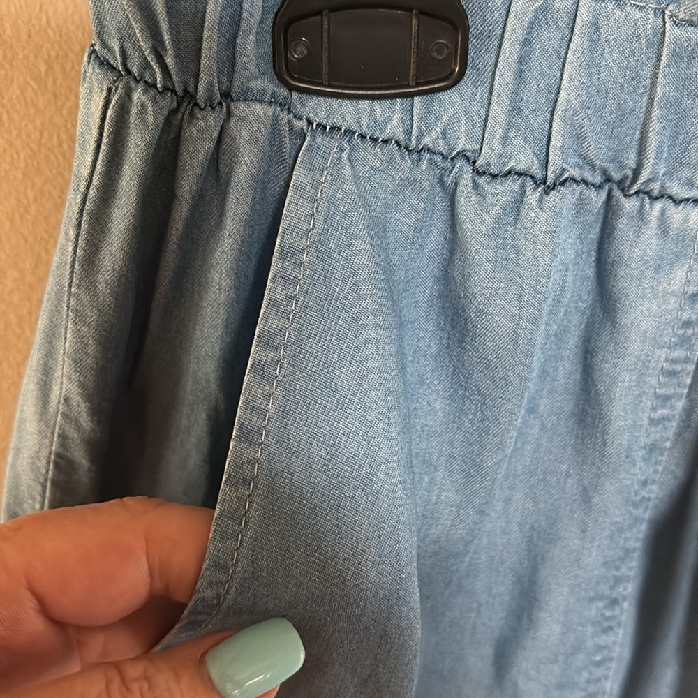 Denim Blue Drawstring organic RAYON jogger Pants pull on elastic waist belt Med - Picture 5 of 14